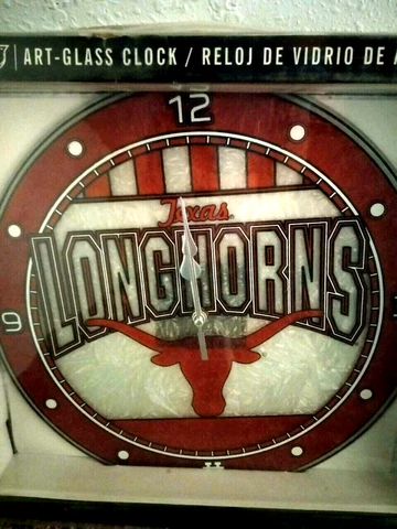 TEXAS LONGHORNS NCAA FOOTBALL SPORTS LOGO 12" ART-GLASS CLOCK Cover