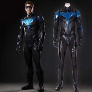Super Hero Nightwing Cosplay Costume Jumsuit PU Set Suit Outfit Halloween Prop - Picture 1 of 18