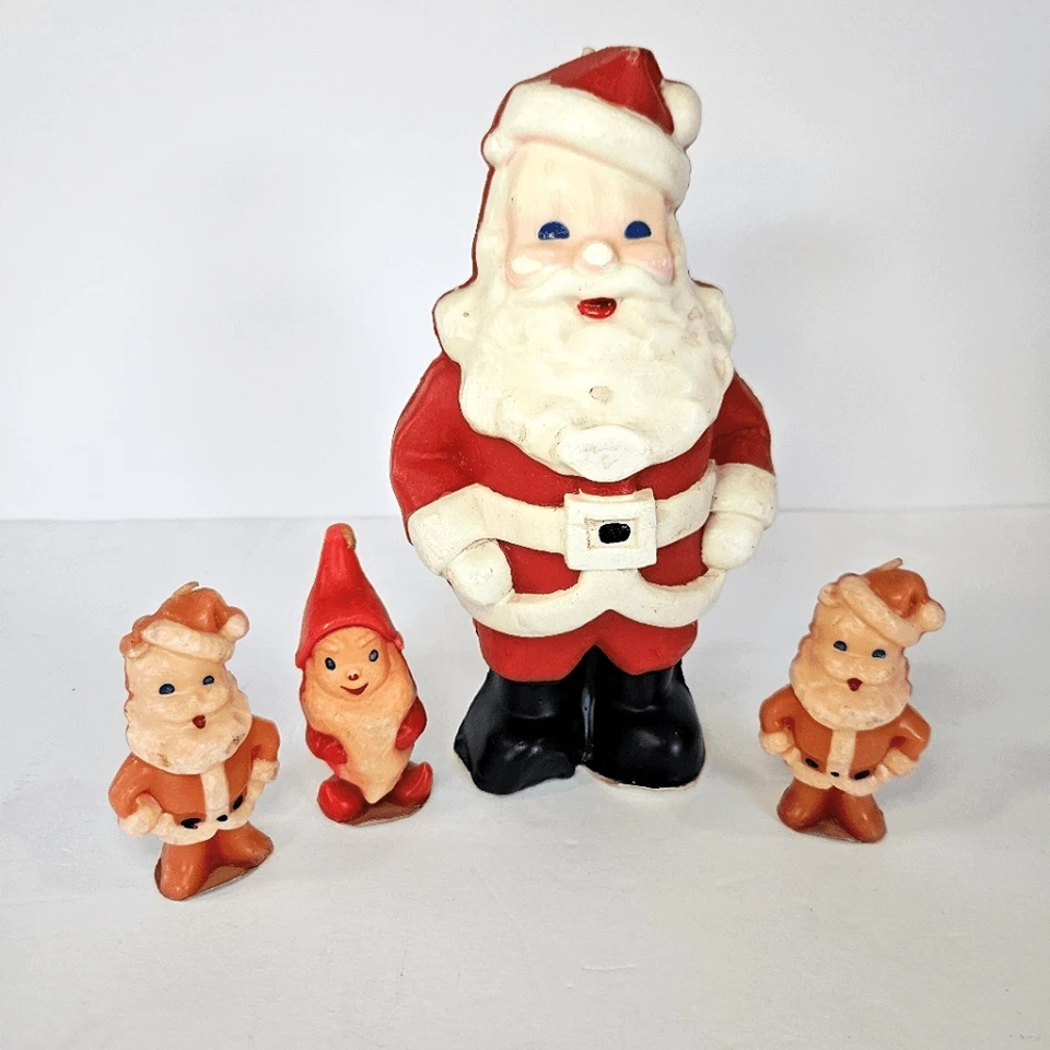 Juego de 4 velas navideñas vintage sumergidas a mano Gurley & Suni Santa Elf novedad Foto 1 de 4
