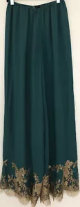 Rosamosario Green Gold Sheer Silk & Chantilly Lace Sleep Lounge Pants - Picture 1 of 8