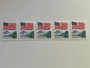 US Stamps SC# 2280a Flag over Yosemite 25c coil strip of 5 P#11 MNH 1987-88 - Picture 1 of 1