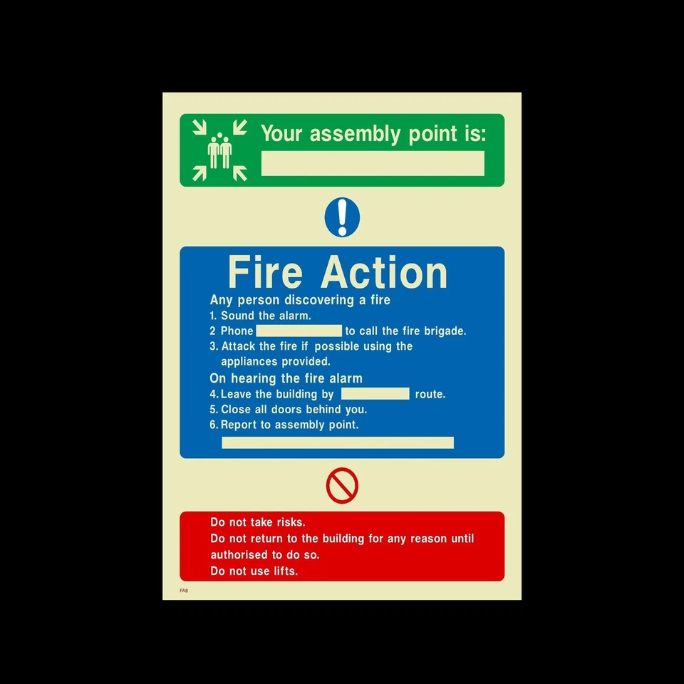 HEALTH&SAFETYDIRECT Fire Action Assembly Point A5 Photoluminescent Plastic Sign (FA8)