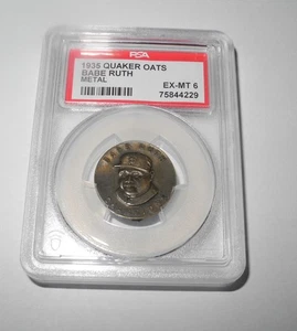 1935 Baseball Quaker Oats Babe Ruth Boston Braves Souvenir Metal Pin PSA 6 EX-MT - Picture 1 of 2