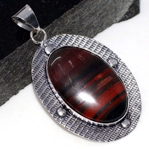 925 Silver Plated Red Jasper Ethnic Pendant Handmade Jewelry Size 2.2" GW - Picture 1 of 3