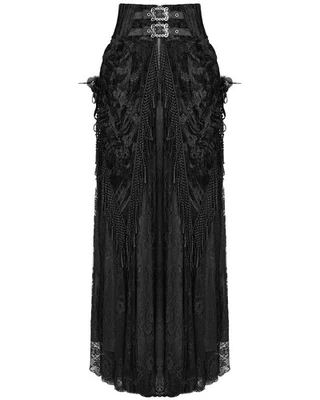 Eva Lady Womens Long Gothic Rose Velvet & Lace Embellished Maxi Skirt - Black - Image 1 of 4