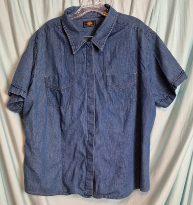 Route 66 Stonewash Blue Denim Collared SS Snap Front Shirt Women Size 1X - Image 1 of 3