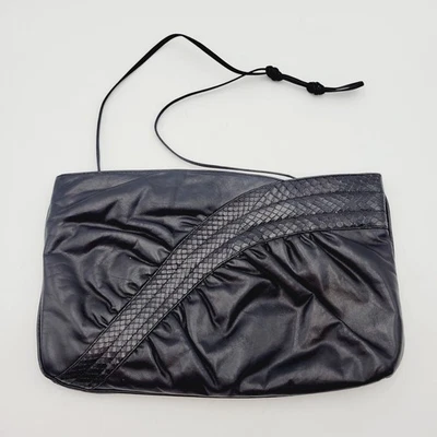 Bolsa de mão vintage MORRIS MOSKOWITZ couro preto tiracolo embreagem arco em relevo - Imagem 1 de 4