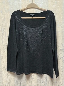 Eileen Fisher Damen Pailletten Merinowolle Oberteil XL anthrazit Pullover italienisches Garn - Bild 1 von 6