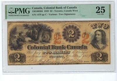 1859 Canada Colonial Bank $2 Note  1301000204 PMG VF 25 - Image 1 of 2