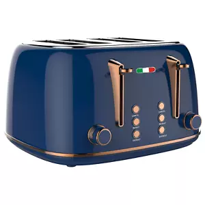 Vintage Electric 4 Slice Toaster Copper Blue Stainless Steel 1650W -Not DeLonghi - Picture 1 of 1