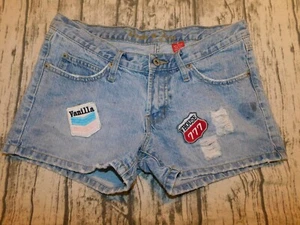 VANILLA SHORTS VTG Y2K DENIM SHORTY PATCHES WOMENS JUNIORS 11 - Picture 1 of 7