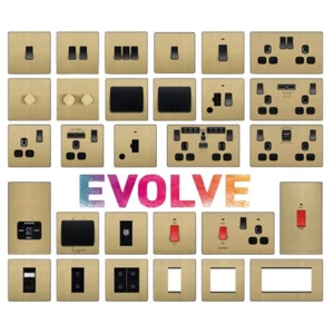 BG Evolve Satin Messing schraubenlose Schalter & Steckdosen schwarze Einsätze Vollsortiment - Bild 1 von 50