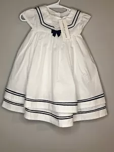NWT Beautiful Janie & Jack White Sailor Navy Trim Dress Bow Girls 18 24 Months - Picture 1 of 6