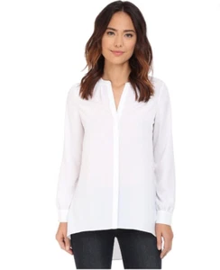 NYDJ Womens Tunic High Low Mandarin Collar Pleated White Blouse Size XS 12395 - Picture 1 of 2