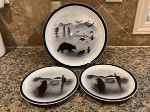 3 Big Sky BRUINS Plates 1 Dinner 2 Salad Thomas Norby Lodge Stoneware Black Bear - Picture 1 of 4