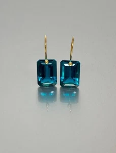 Blue Tourmaline Earrings 925 Sterling Silver Rectangle Dangle Earrings - Picture 1 of 5