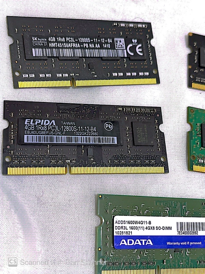 SkHynix,Elpida,Crucial,Adata,IRVINE 4GB 1Rx8 PC3L-12800 not enough used ALL TYPE - Image 1 of 4