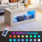 Modern Coffee Table with LED Light, Faux Marble High Glossy Coffee End Table wit