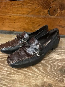 Leather Loafer Croc Embossed Brighton Kent Women’s 7.5 Slip On Made in Brazil - Picture 1 of 8