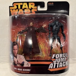 2005 Obi-Wan Kenobi Force Jump Attack STAR WARS w/ Super Battle Droid ROTS Nice! - Picture 1 of 12