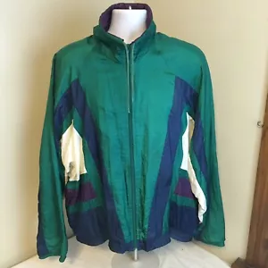 Vtg 90s Mens Mac Gregor Windbreaker Jacket Colorblock Full Zip Green Colorblock - Picture 1 of 8