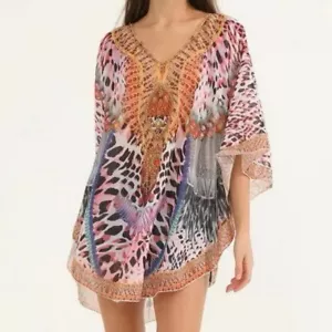 X-Large Women Hand Embellished Chiffon Bohemian Kaftan Caftan Boho Top Free Size - Picture 1 of 1