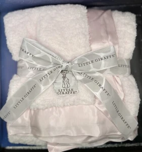 Lg LITTLE GIRAFFE Luxe Pink Chenille Satin Trim Baby Blanket Lovey Minky NEW Tag - Picture 1 of 13