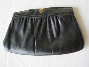 Vintage Clutch schwarz Leder Rahmentasche steckbar Kettenriemen - Bild 1 von 8