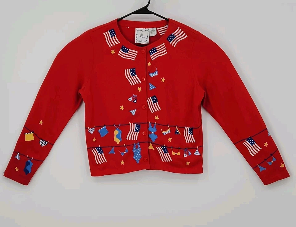 Michael Simon Lite Rojo Bandera de Estados Unidos Trajes de Baño Cárdigan Mujer Pequeño  Foto 1 de 4