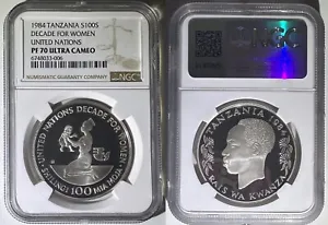 Tanzania 1984 100 Shilingi Silver Coin Decade of Women NGC PF 70 UC PROOF Top - Picture 1 of 1