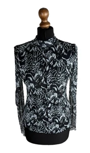 Next Sheer Chiffon Top Black White High Neck Long Sleeve Women's UK Size 12 - Picture 1 of 8