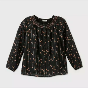 Cat & Jack Black Floral Blouse Small (6-6X) - Picture 1 of 7