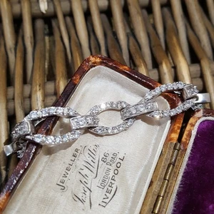 925 Sterling Silber Tennisarmband, funkelnde simulierte Diamanten, Art Deco Stil  - Bild 1 von 7