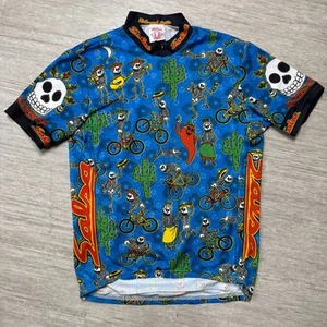 Vintage 90s Salsa Cycling Jersey Dia De Los Muertos Day of The Dead Skeleton M - Picture 1 of 8