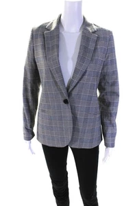 Mkt Studio Womens Plaid Print One Button Short Blazer Jacket White Black Size 38 - Picture 1 of 5