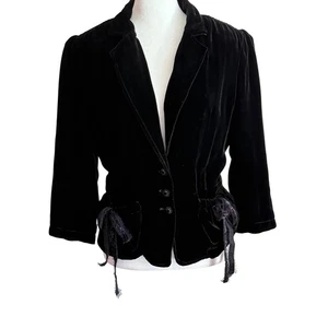Ralph Lauren SM Black Velvet Blazer Jacket Rhinestone Buttons Gothic Equestrian - Picture 1 of 11