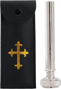 Christian Pocket Holy Water Sprinkler with Cross Leather Case,5 Inches Stainless - Picture 1 of 7