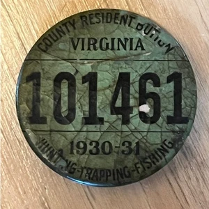 Vintage Virginia Jagd Falle Angeln Lizenz Button Pin Rückseite 1930-1931 - Bild 1 von 3