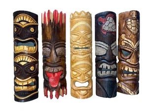 SET OF 5 20" TIKI MASK HAWAIIAN WALL ART ISLAND HOME DECOR BAR TROPICAL - Picture 1 of 1