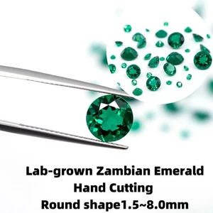 Lab-Grown Zambian Emeralds Round Cut Loose Green Gemstone Bead For Jewelry Ring - Picture 1 of 9