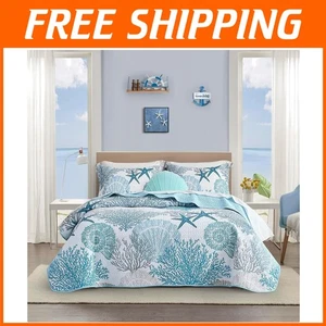 Coastal Quilt Set Full/Queen - Reversible Microfiber Bedding - Picture 1 of 9