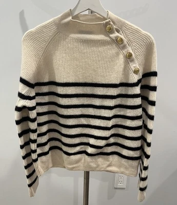 C by Bloomingdale's 羊绒条纹纽扣肩羊绒 XL 毛衣 — 第 1/4 张图片