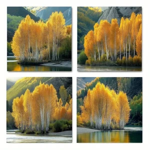 4pcs Autumn Forest Scenery Wall Art Canvas Unframed/Framed - Picture 1 of 6