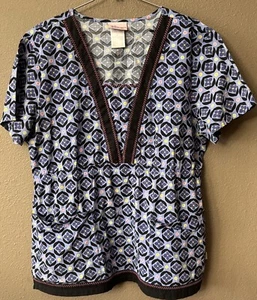 Sketchers Medical Scrub Top Womens Large Multi Color W/Black Trim - Picture 1 of 5