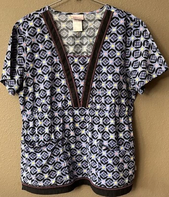 Skechers Medical Scrub Top Womens Large Multi Color  W/Black Trim - Image 1 of 4