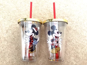 2er SET OFFIZIELLE DISNEY MICKEY & MINNIE TUMBLER TASSEN MIT STROHHALMEN - BPA FREI - Bild 1 von 5