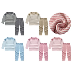 Kids Girls Boys Sleepwear Autumn Tops With Pants Fleece Lined Underwear Set - Picture 1 of 43