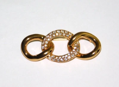 Vintage Christian DIOR Crystal Chain Link Brooch Goldtone Signed Sparkles Pretty - Image 1 of 4