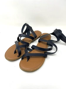 Rampage Malia Women's Strappy Sandals Black Flat Size 9M Ankle Wrap - Picture 1 of 5