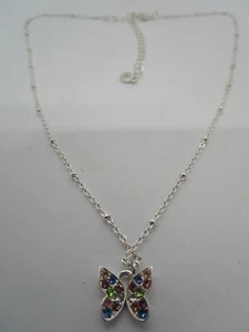 NWT Lauren Conrad Butterfly With Crystals Silvertone Necklace 16 Inches Extender - Picture 1 of 4